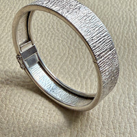 Swedish Vintage Textured Hinged Bangle in Silver- 7 inch interior circumference