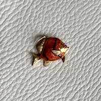 18k Gold Tropical Fish Brooch with Enamel Detail and Ruby Eye
