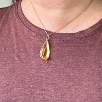 Midcentury Era 18k gold Large Droplet Faceted Citrine Pendant - 1.5 inch length