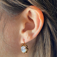 Special and sparkly!! - White topaz and 18k gold Modernist flower earrings - Vintage Scandinavian