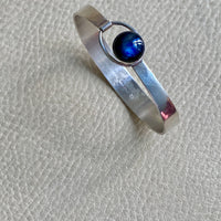 Finnish Vintage Sterling Silver Bangle with Spectrolite Cabochon Clasp -Pertti Hakuli for Kaunis Koru - 6.75 inch interior