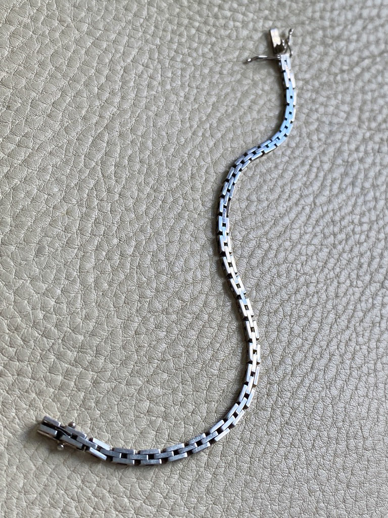 1950s 18k White Gold Vintage Slim Brick Link Bracelet - 7 inch length