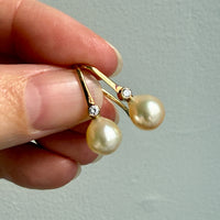 GORGEOUS! - Vintage European Pearl and 18k Gold Diamond Earrings