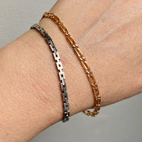 1950s 18k White Gold Vintage Slim Brick Link Bracelet - 7 inch length
