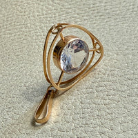 Swedish Vintage Rounded Triangle Pendant in 18k gold with Large Faceted Crystal Quartz Stone - Signed