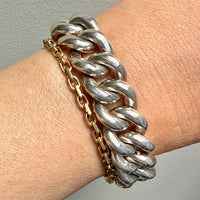 WOW! Vintage Silver SOLID Puffy Curb Link Bracelet - 7.3 inch interior circumference