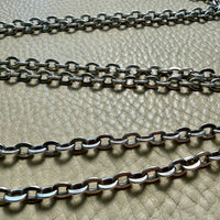 Antique Substantial Silver Oval Cable link Chain Necklace- 59 inch length