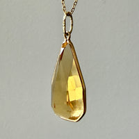 Midcentury Era 18k gold Large Droplet Faceted Citrine Pendant - 1.5 inch length