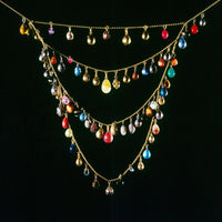 Multicolored Faberge egg pendant necklace on a black background