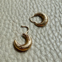 1960 Vintage Swedish 18k Gold Floral Pattern Hoop Earrings