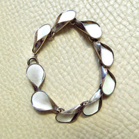 Vintage Norwegian Silver and White Enamel Shell Link Bracelet – 7.75 Inch Length