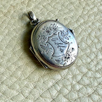1829 Swedish Silver Antique Locket Pendant with Botanical engraving for Ella