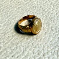Unique! 18k Gold Vintage Signed Hammer Finish Signet Ring - Size 6.75-7