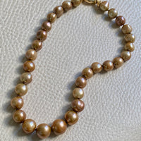 Vintage Cultured Pearl Necklace Graduated Width with 18k gold bolt clasp - 17 inch length