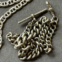 1863 Antique UK Sterling Silver Curb Link Watch Chain – 15.2 Inch Length