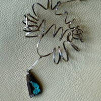 WHIMSICAL Large Swedish Vintage Handmade Spiral Pendant in Sterling Silver with Geometric Opal Stone Slab - Signed