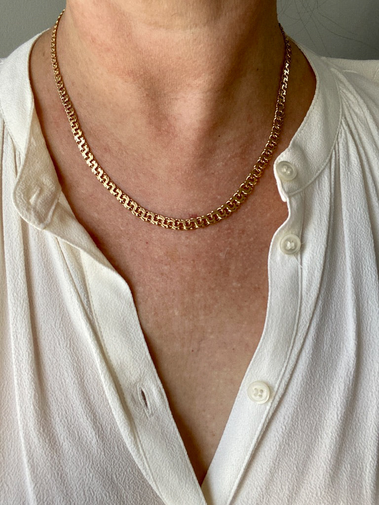Vintage 1950s Double-link necklace - Solid 18k gold - 18 inch