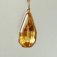 Midcentury Era 18k gold Large Droplet Faceted Citrine Pendant - 1.5 inch length