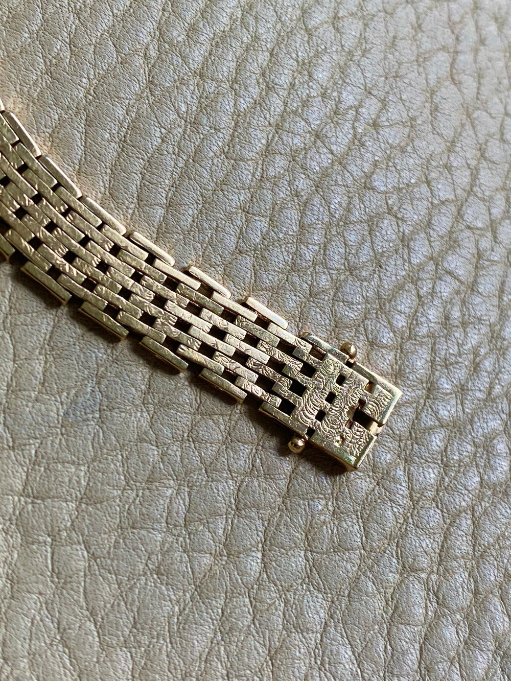 14k gold Danish brick link bracelet - textured and reversible - 7.75 inch length