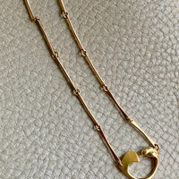 Finnish 18k gold bar link necklace with stylized heart centerpiece - 16.5 inch length