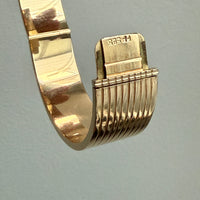 Unique! Architectural Wide 14k Gold Hinged Bangle with Linear Grooves - 6.9 inch oval interior circumference