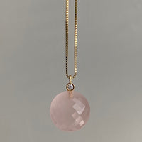 Sparkling! Rose quartz faceted orb pendant necklace set in 18k gold with 0.05 ct brilliant cut diamond by Ole Lynggaard