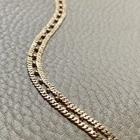 18k Gold double row pressed curb link bracelet -  7.75 inch length