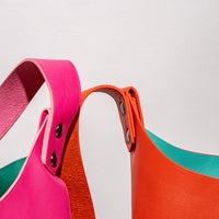 Wedge handbag - French lamb leather in Fuchsia pink - Luxury edition *06