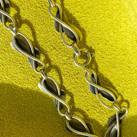 Scandinavian Vintage Silver Link Choker Necklace with Organic Dimensional Leaves - 16.2 inch length