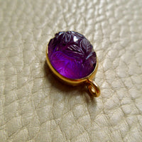 1979 Swedish Hand Carved Domed Amethyst Pendant 18k Gold – 1 inch drop