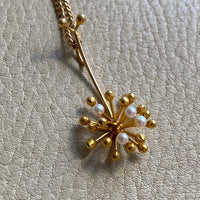 Made in 1969 - 14k gold Dandelion pendant with cultured Pearls - Vintage Finnish with long 28” original curb chain necklace