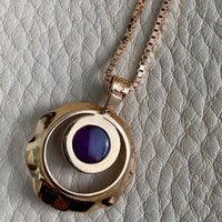 vintage swedish 18k gold pendant necklace with purple amethyst cabochon