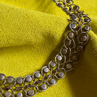1940s Era Sterling Silver Handmade Link Chain Choker Necklace with 2 Rows of Turquoise Cabochons, Mexican Vintage- 16 inch length