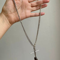 English Antique Sterling Silver Watch Chain with Antique UK Silver Coin Fobs and Extender - necklace length - 23 inch overall length