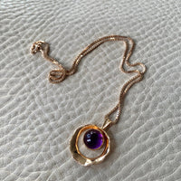 vintage swedish 18k gold pendant necklace with purple amethyst cabochon