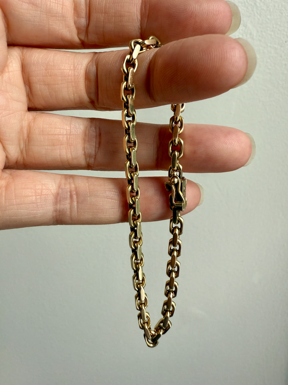 Vintage Biker Link Bracelet in 14k solid gold - Signed EEJ - 7.6 inch length