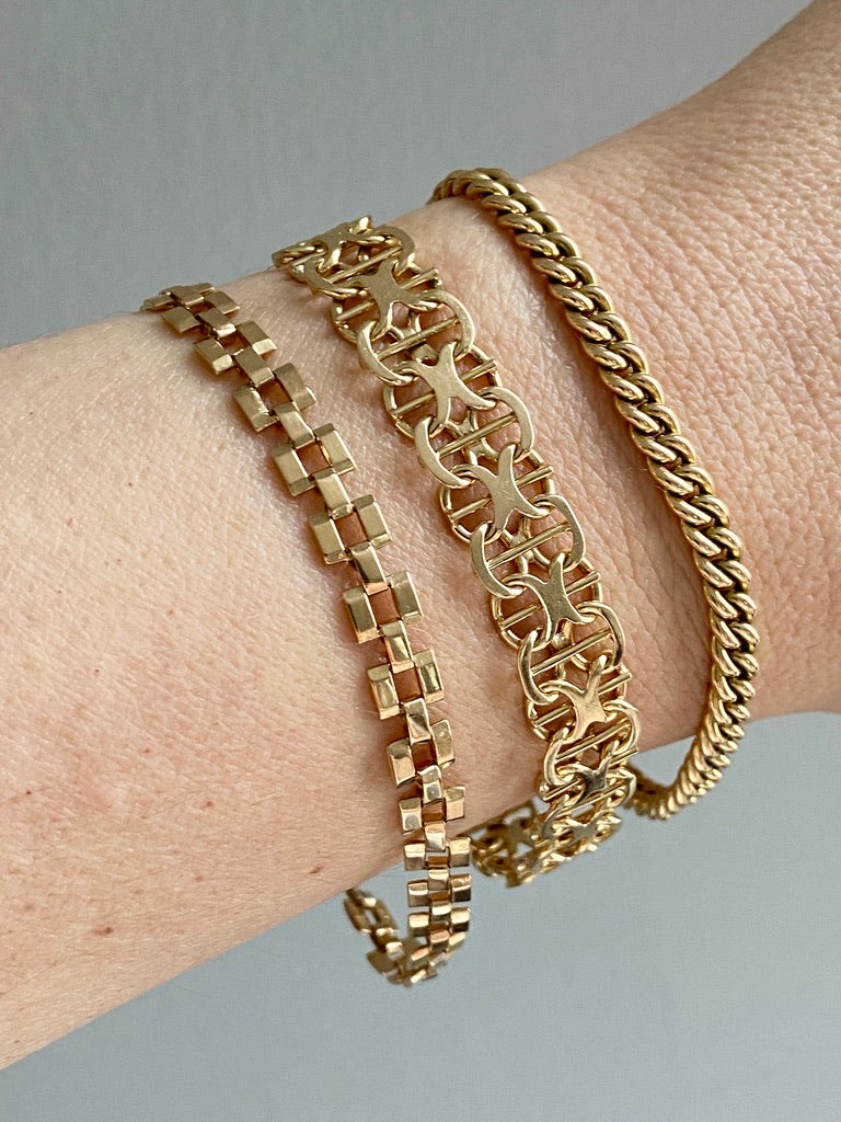 Checkerboard link bracelet in 18k gold - Swedish vintage 1940 - 8.2 inch length