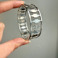 1969 Signed Silver bangle with pillar cutouts - 7.7 interior circumference