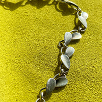 Scandinavian Vintage Silver Link Choker Necklace with Organic Dimensional Leaves - 16.2 inch length