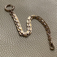 Antique Watch Chain with tiny leaf pattern - 14k gold with 10k rose gold detail