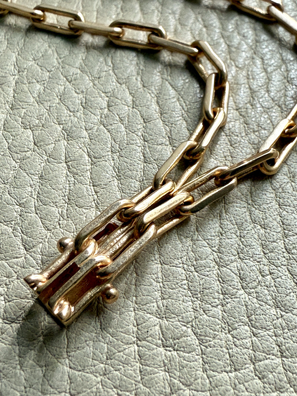 1977 Double Biker Chain Bracelet with Elongated Links - Vintage 18k Gold - 7.4 inch length