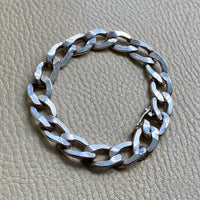 Handmade Chunky Pressed Curb Chain Bracelet in Solid Silver - Vintage Polish - 8.5 inch