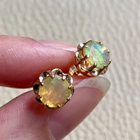 Vintage Opal Earrings in Ruffled 14k gold Setting - 9mm diameter