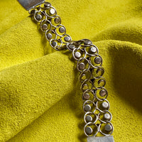 1940s Era Sterling Silver Handmade Link Chain Bracelet with 2 Rows of Turquoise Cabochons- 7.2 inch length