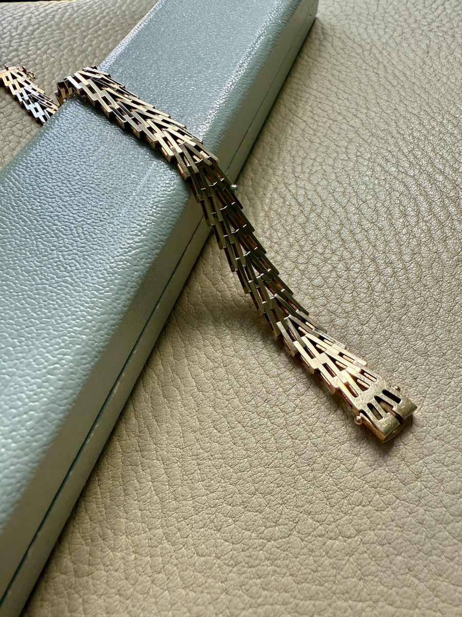 Vintage Danish Geneva Link Bracelet in 14k Gold Signed SV