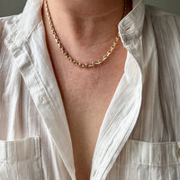 RARE Midcentury Era 14k gold Graduated Biker Link Necklace Signed Edvin Einar & C Larsen - 17.8 inch length
