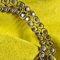 1940s Era Sterling Silver Handmade Link Chain Choker Necklace with 2 Rows of Turquoise Cabochons, Mexican Vintage- 16 inch length