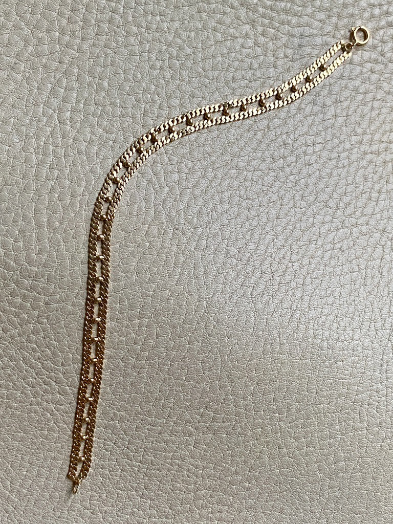 18k Gold double row pressed curb link bracelet -  7.75 inch length