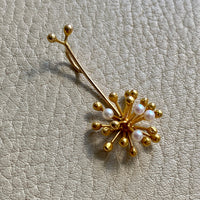 Made in 1969 - 14k gold Dandelion pendant with cultured Pearls - Vintage Finnish with long 28” original curb chain necklace