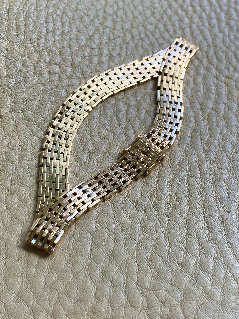14k gold Danish brick link bracelet - textured and reversible - 7.75 inch length